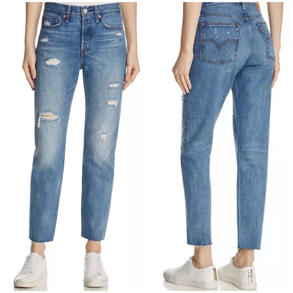 Levis Wedgie Icon Fit non-stretch cotton denim high rise distressed jeans 26